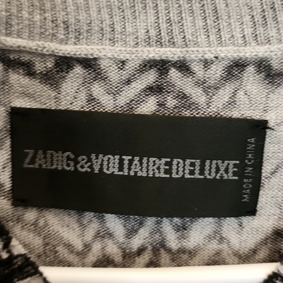 Zadig & Voltaire Markus silk cashmere blend black and white top size M - Picture 3 of 6